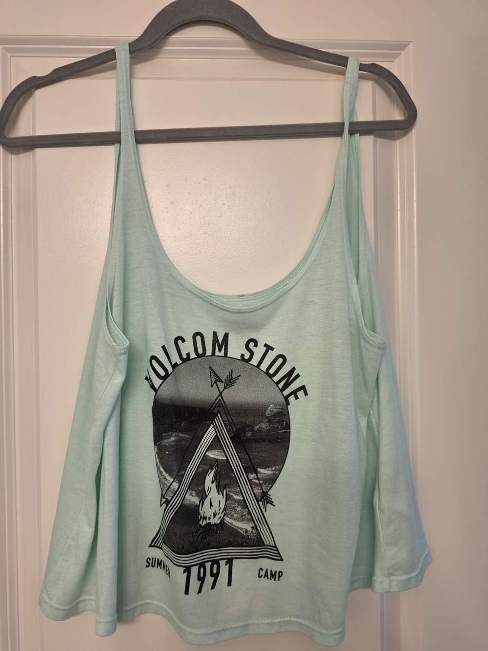 Volcom Mint Green Graphic Cold-Shoulder Tank